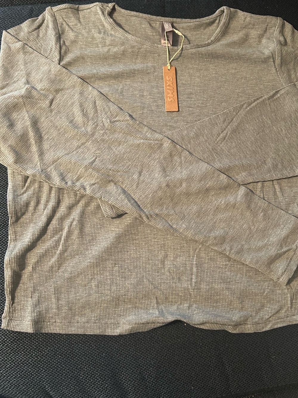 SKIMS Men's Long-Sleeve Ribbed Crewneck Shirt - Gray